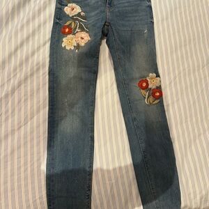 Zara Blue Skinny Jeans with Floral Embroidery